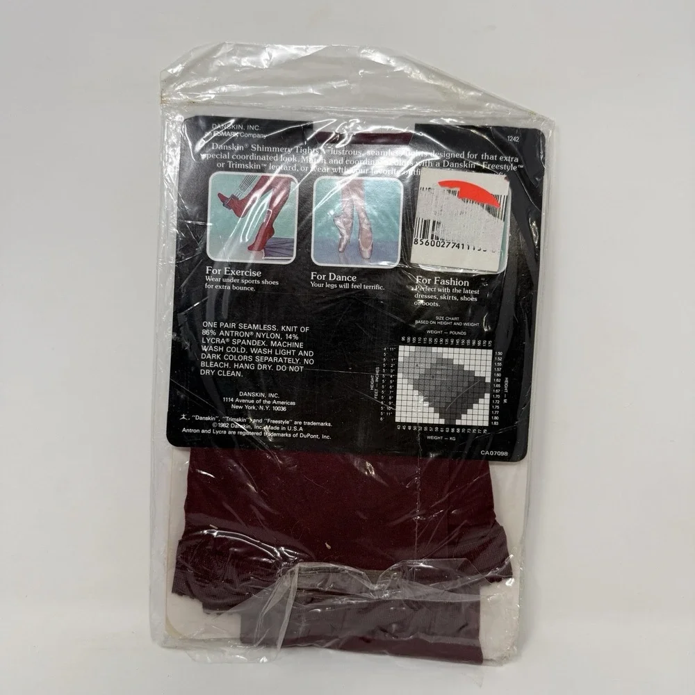 Vintage 1980s Danskin Shimmery Tights Size B Color Wine Style 1242 NEW